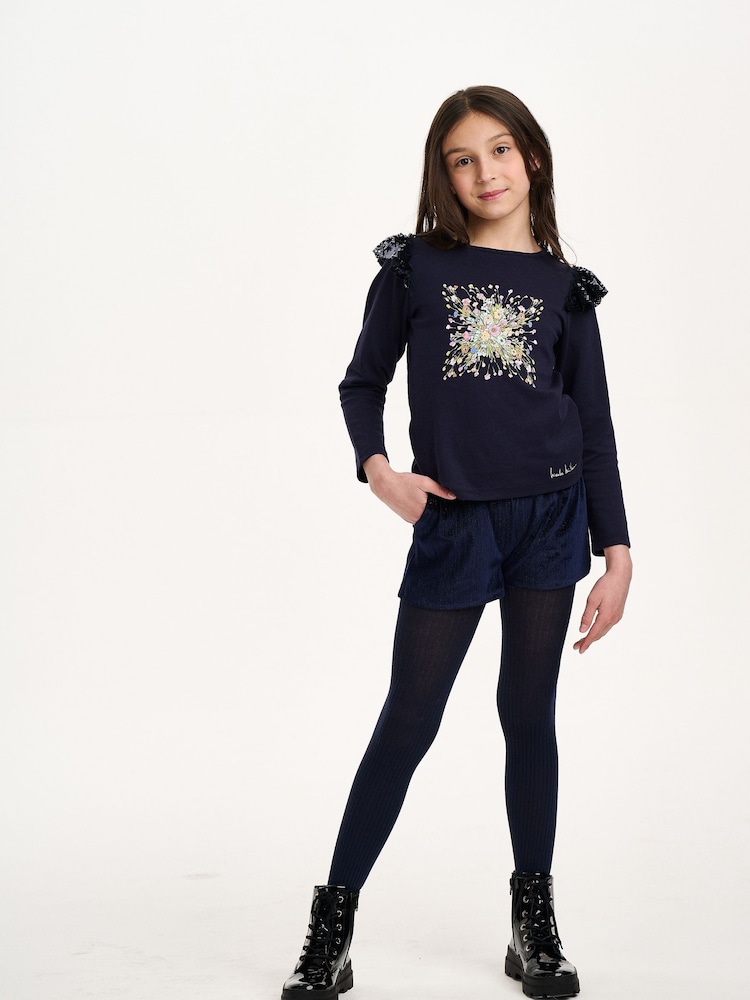 Nicole Miller Purple Sequins Long Sleeve 100% Cotton T-Shirt - Image 1 of 8 Nicole Miller Purple Sequins Long Sleeve 100% Cotton T-Shirt - Image 1 of 8