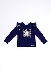 Nicole Miller Purple Sequins Long Sleeve 100% Cotton T-Shirt - Image 3 of 8