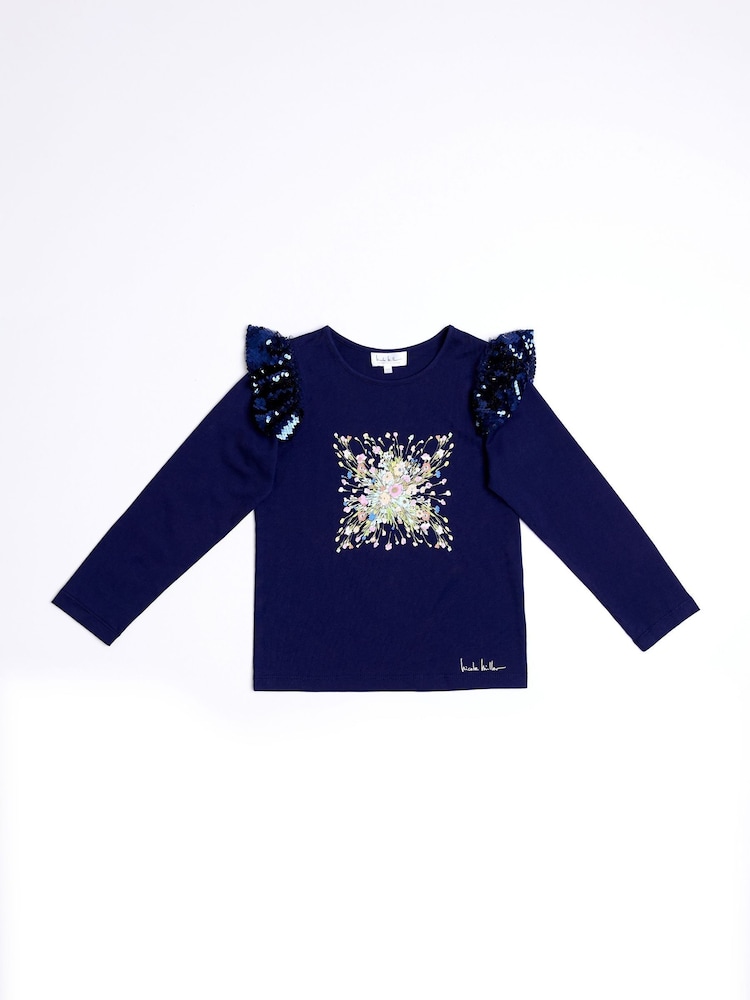 Nicole Miller Purple Sequins Long Sleeve 100% Cotton T-Shirt - Image 3 of 8