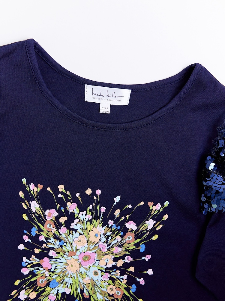 Nicole Miller Purple Sequins Long Sleeve 100% Cotton T-Shirt - Image 5 of 8