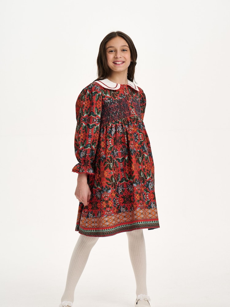 Nicole Miller Red Floral Print Cotton Dress - Image 1 of 8