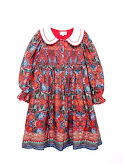 Nicole Miller Red Floral Print Cotton Dress - Image 3 of 8