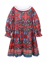 Nicole Miller Red Floral Print Cotton Dress - Image 4 of 8