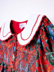 Nicole Miller Red Floral Print Cotton Dress - Image 5 of 8
