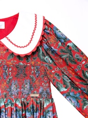 Nicole Miller Red Floral Print Cotton Dress - Image 6 of 8
