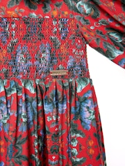 Nicole Miller Red Floral Print Cotton Dress - Image 7 of 8