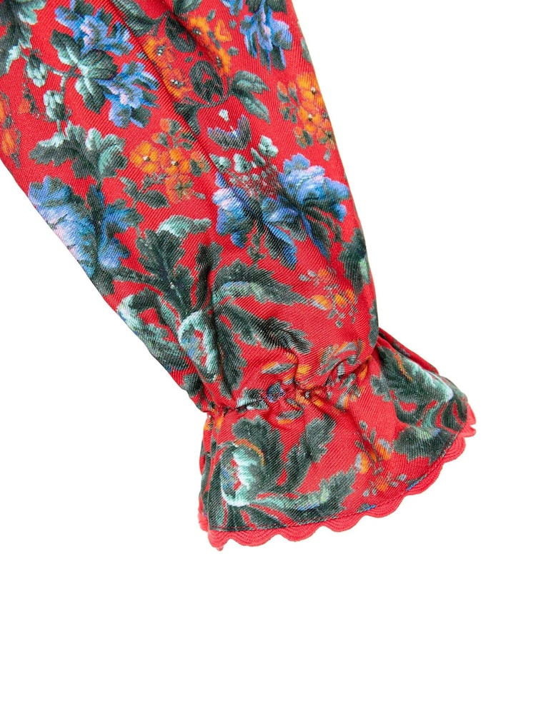 Nicole Miller Red Floral Print Cotton Dress - Image 8 of 8