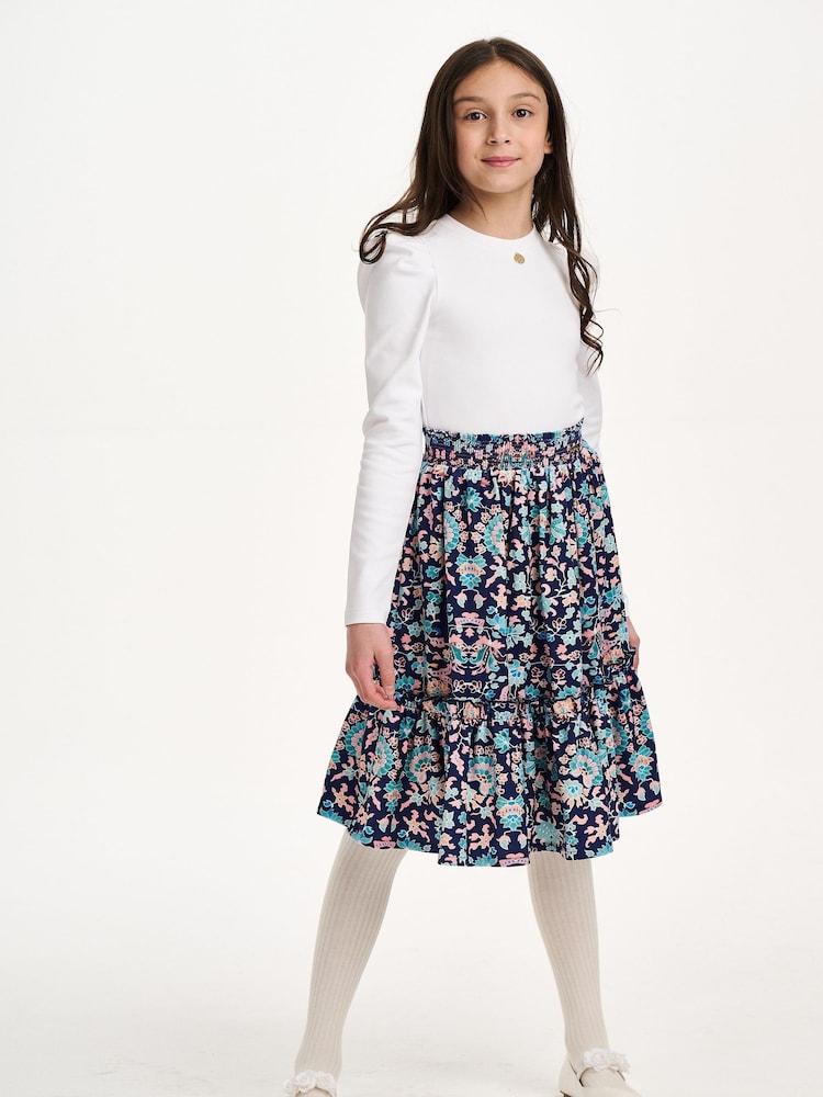 Nicole Miller Blue Printed Long Skirt - Image 1 of 8 Nicole Miller Blue Printed Long Skirt - Image 1 of 8
