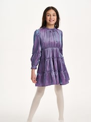 Nicole Miller Purple Tiered Lace Trim Dress - Image 1 of 8