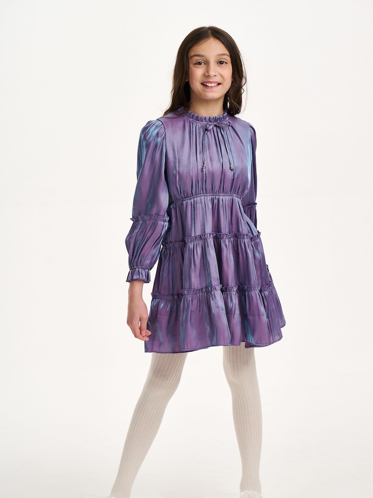 Nicole Miller Purple Tiered Lace Trim Dress - Image 1 of 8 Nicole Miller Purple Tiered Lace Trim Dress - Image 1 of 8