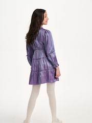 Nicole Miller Purple Tiered Lace Trim Dress - Image 2 of 8
