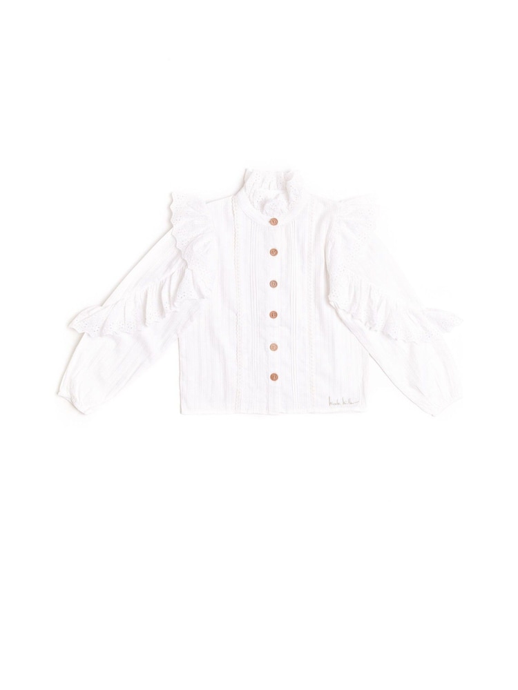 Nicole Miller Cream High Neck 100% Cotton Blouse - Изображение 2 из 7