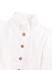 Nicole Miller Cream High Neck 100% Cotton Blouse - Изображение 4 из 7