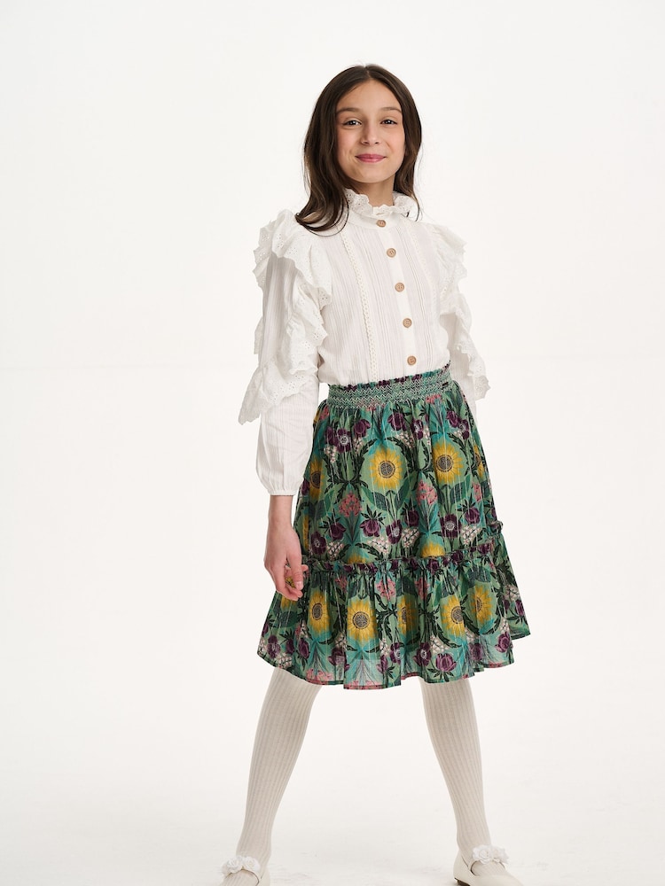 Nicole Miller Green Printed Long Lengh Skirt - Image 1 of 7
