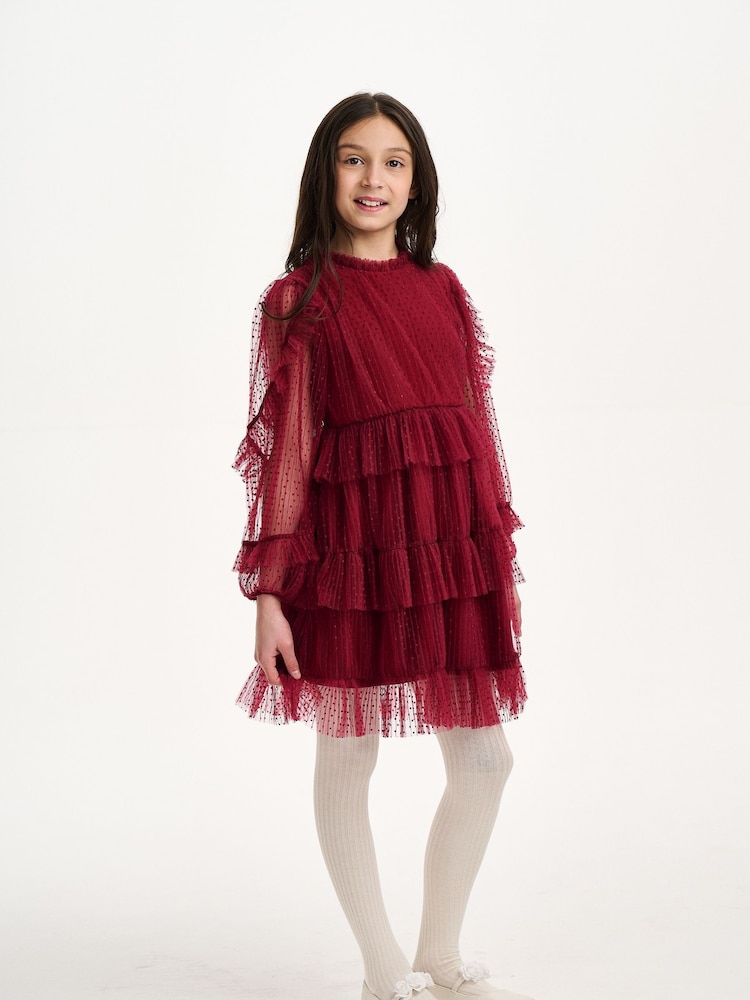 Nicole Miller Red Velvet Tiered 100% Cotton Dress - Image 1 of 8
