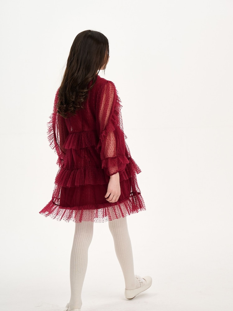 Nicole Miller Red Velvet Tiered 100% Cotton Dress - Image 2 of 8
