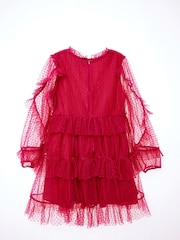 Nicole Miller Red Velvet Tiered 100% Cotton Dress - Image 4 of 8