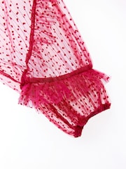 Nicole Miller Red Velvet Tiered 100% Cotton Dress - Image 7 of 8