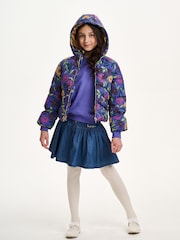Nicole Miller Purple Printed Puffer Jacket - Image 1 of 8
