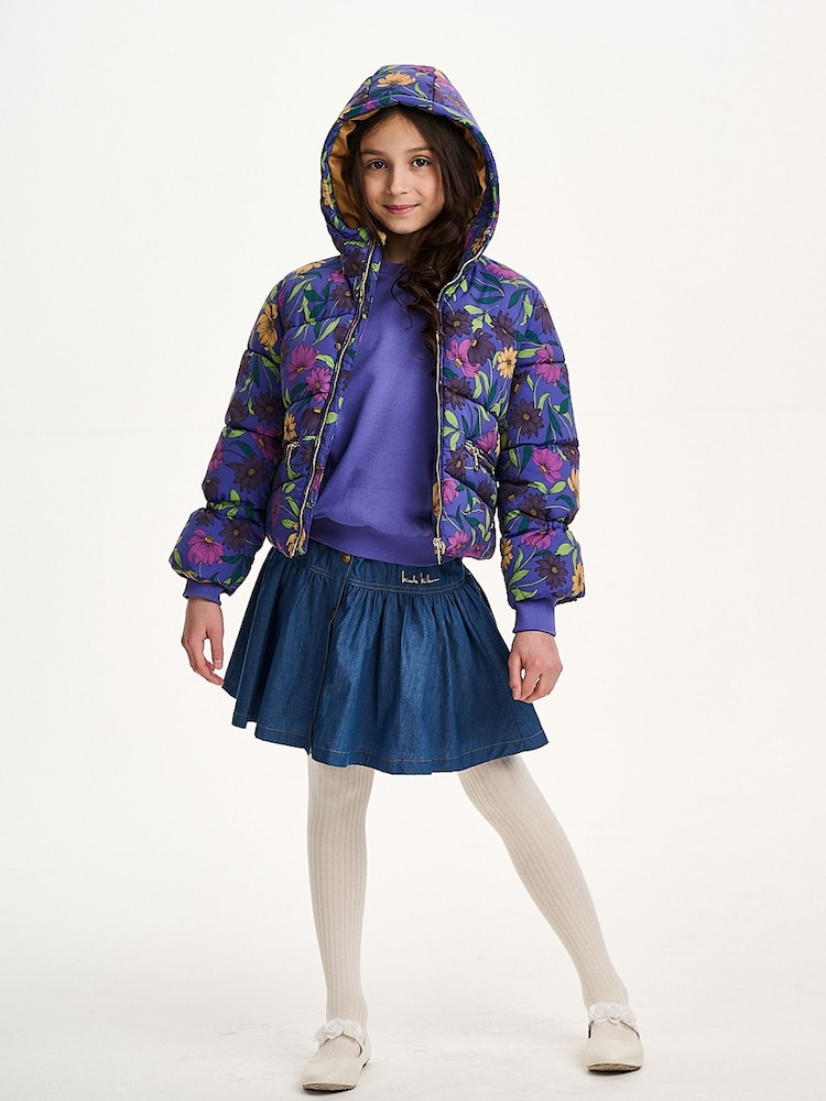 Nicole Miller Purple Printed Puffer Jacket - Image 1 of 8