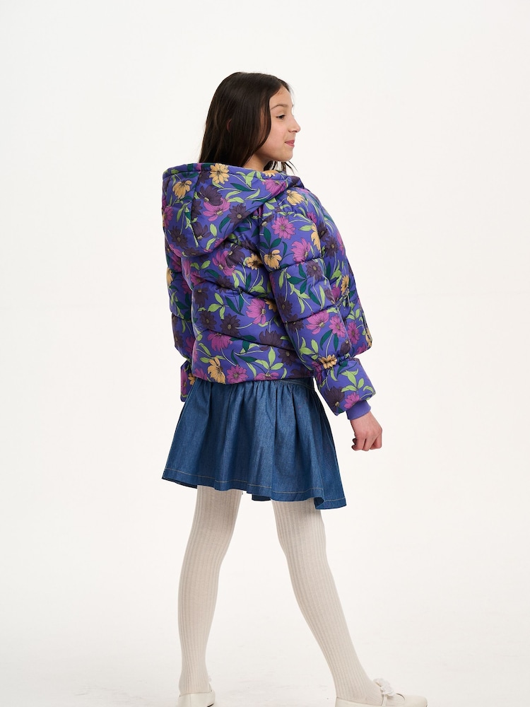 Nicole Miller Purple Printed Puffer Jacket - Image 2 of 8