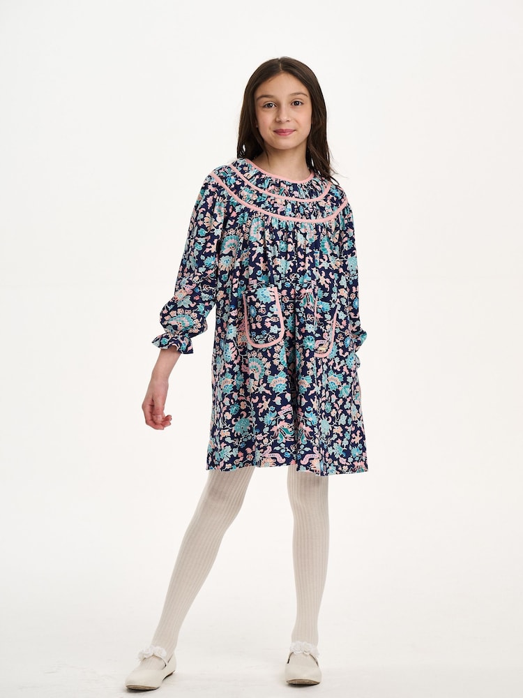 Nicole Miller Blue Floral Print Cotton Dress - Image 1 of 8 Nicole Miller Blue Floral Print Cotton Dress - Image 1 of 8