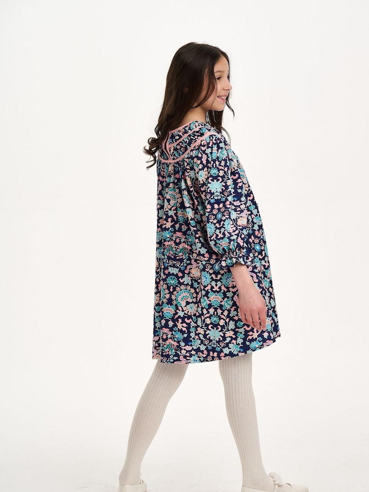 Nicole Miller Blue Floral Print Cotton Dress - Image 2 of 8
