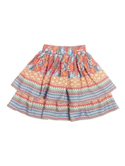 Nicole Miller Red Floral Print Cotton Skirt - Image 3 of 8