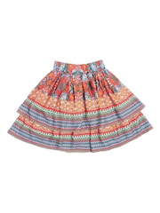 Nicole Miller Red Floral Print Cotton Skirt - Image 4 of 8