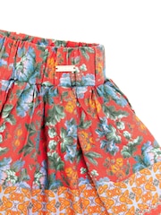 Nicole Miller Red Floral Print Cotton Skirt - Image 6 of 8