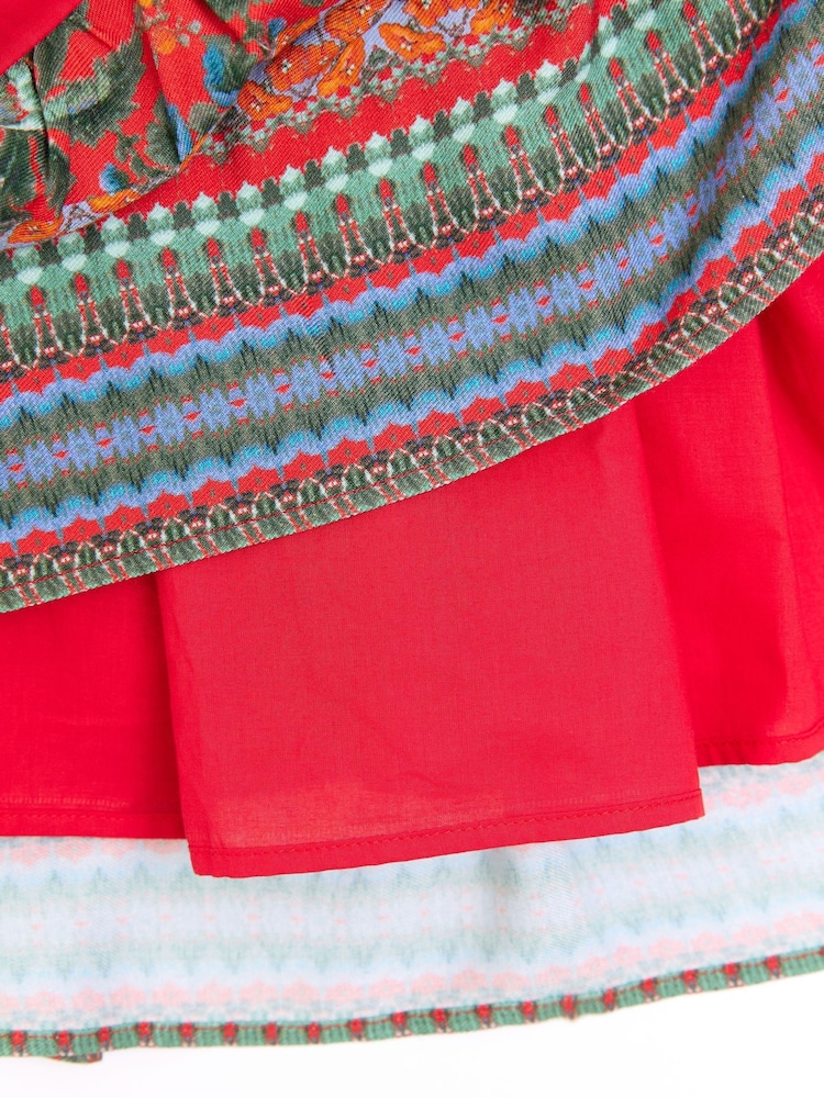 Nicole Miller Red Floral Print Cotton Skirt - Image 8 of 8
