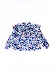 Nicole Miller Blue Floral Print Cotton Blouse - Image 1 of 7