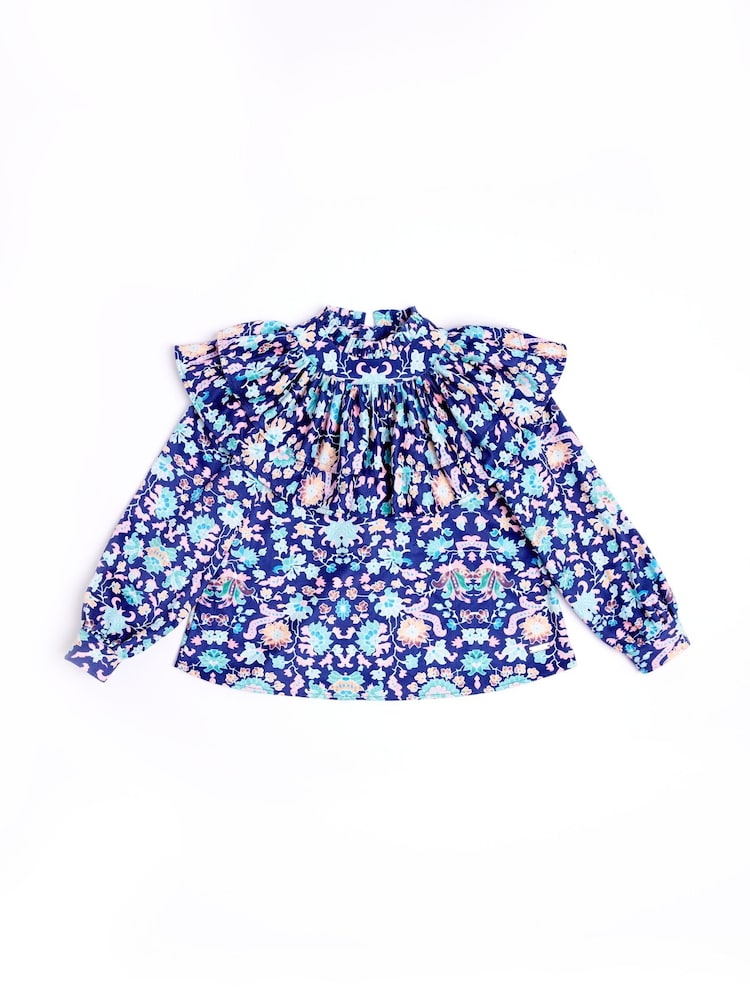 Nicole Miller Blue Floral Print Cotton Blouse - Image 1 of 7