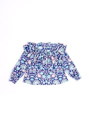 Nicole Miller Blue Floral Print Cotton Blouse - Image 2 of 7