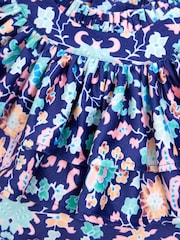 Nicole Miller Blue Floral Print Cotton Blouse - Image 4 of 7