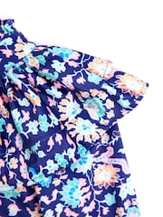 Nicole Miller Blue Floral Print Cotton Blouse - Image 5 of 7