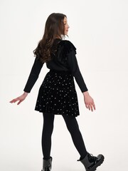 Nicole Miller Ruffle Trims Sleeve Long Sleeve 100% Cotton Black T-shirt - Image 2 of 7