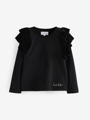 Nicole Miller Ruffle Trims Sleeve Long Sleeve 100% Cotton Black T-shirt - Image 3 of 7