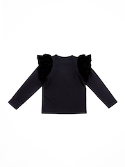 Nicole Miller Ruffle Trims Sleeve Long Sleeve 100% Cotton Black T-shirt - Image 4 of 7