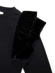 Nicole Miller Ruffle Trims Sleeve Long Sleeve 100% Cotton Black T-shirt - Image 6 of 7