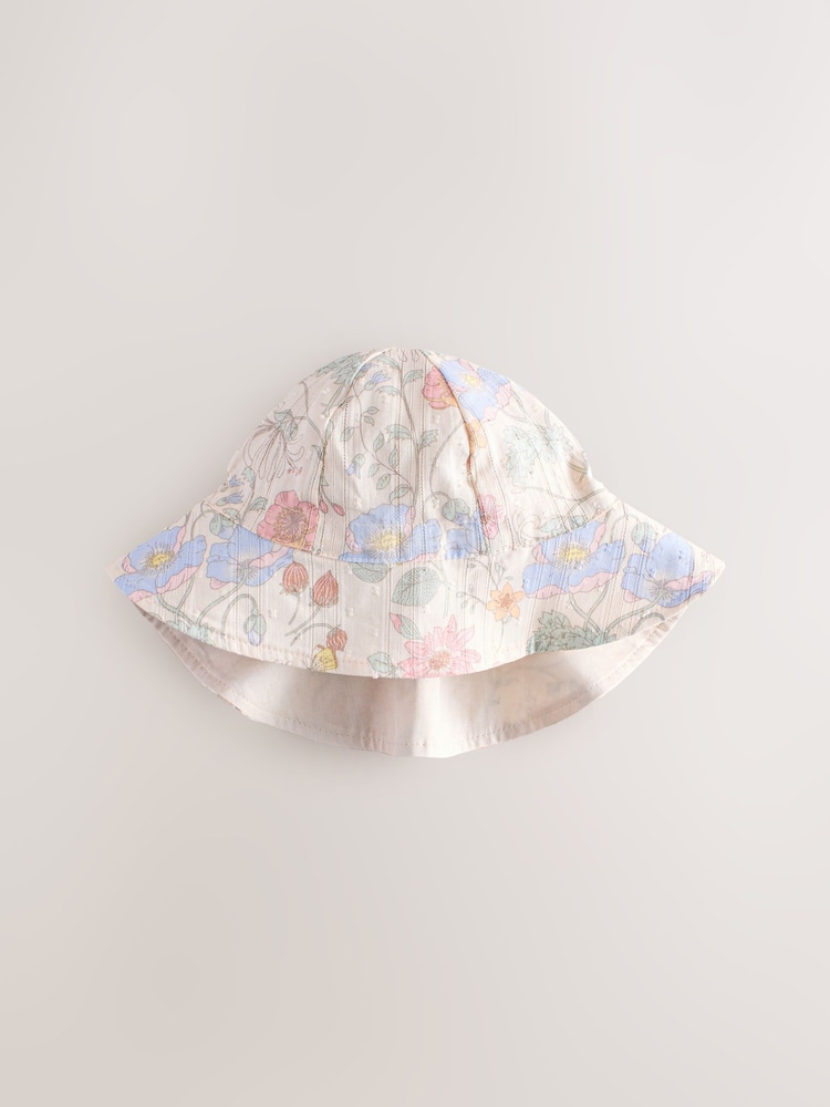 Pink Floral Print 100% Cotton Baby Summer Hat (0mths-2yrs) - Image 1 of 3