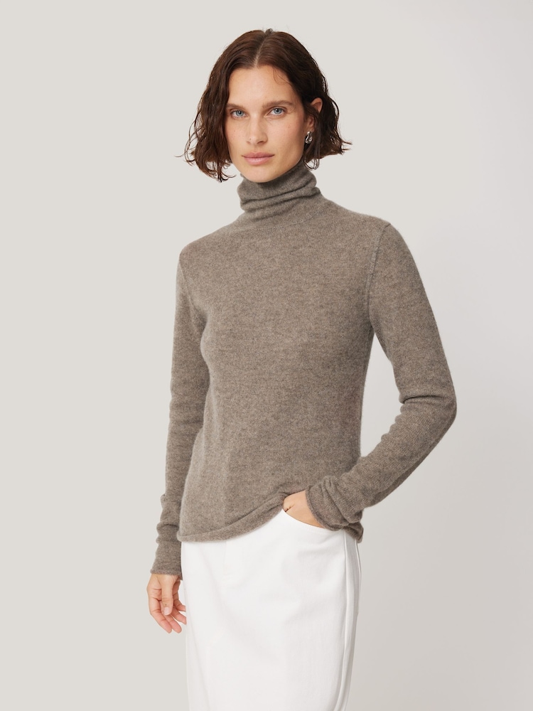 Jigsaw Brown Cloud Cashmere Polo Jumper - Image 1 of 5