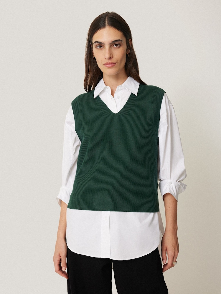 Jigsaw Green Cotton Blend V-Neck Tank - Image 1 of 7