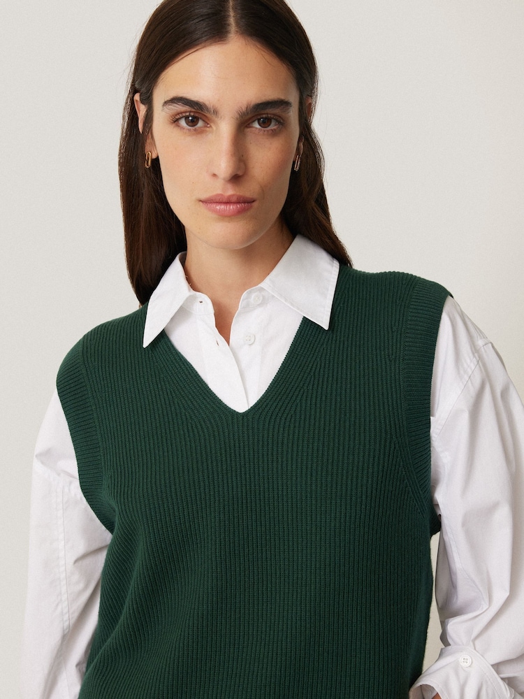 Jigsaw Green Cotton Blend V-Neck Tank - Image 2 of 7