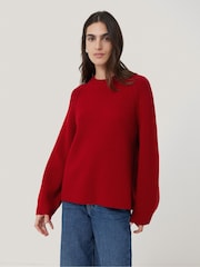Jigsaw Red Fishermans Pure Wool Rib Crew Jumper - Image 1 of 7