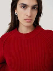 Jigsaw Red Fishermans Pure Wool Rib Crew Jumper - Image 2 of 7