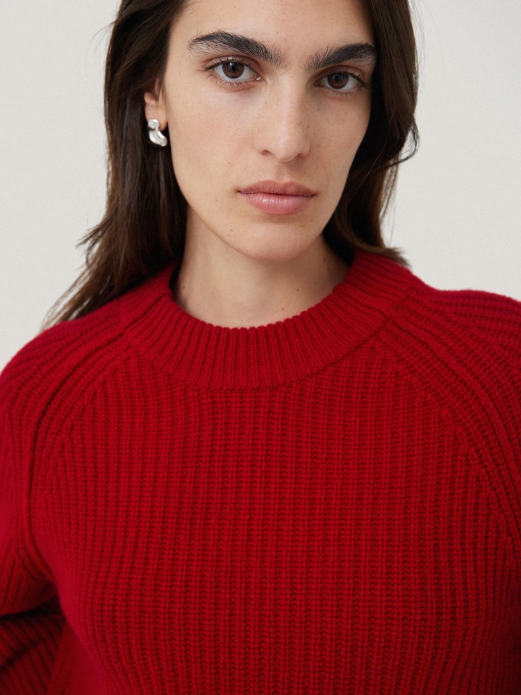 Jigsaw Red Fishermans Pure Wool Rib Crew Jumper - Image 2 of 7 Jigsaw Red Fishermans Pure Wool Rib Crew Jumper - Image 2 of 7