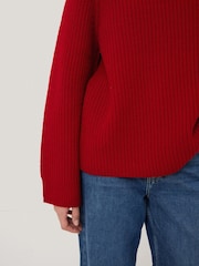 Jigsaw Red Fishermans Pure Wool Rib Crew Jumper - Image 4 of 7