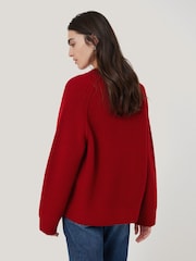 Jigsaw Red Fishermans Pure Wool Rib Crew Jumper - Image 5 of 7