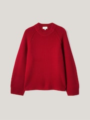 Jigsaw Red Fishermans Pure Wool Rib Crew Jumper - Image 7 of 7